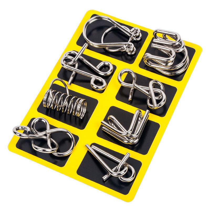 Eight Metal Wire Puzzles with Polished Finish for Desk Breaks Travel Days and Quiet Evenings