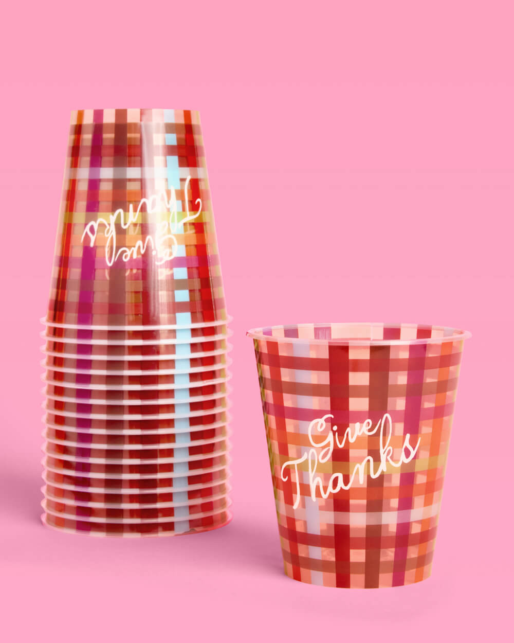 Thanksgiving Paper Cups with Plaid Pattern and Give Thanks Script, 16-Count