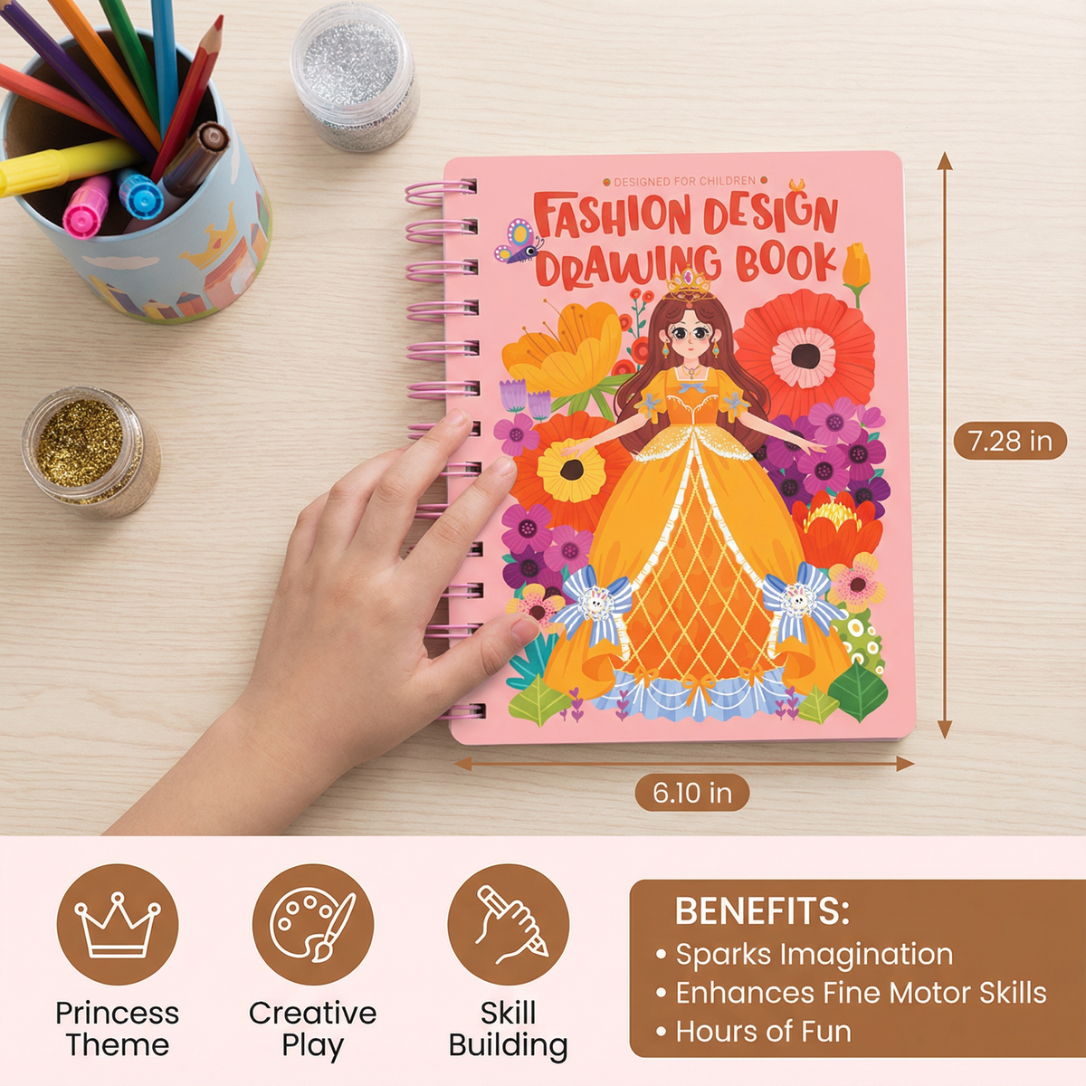 Princess Coloring and Craft Book with Spiral Binding Templates and Craft Materials for Rainy Days