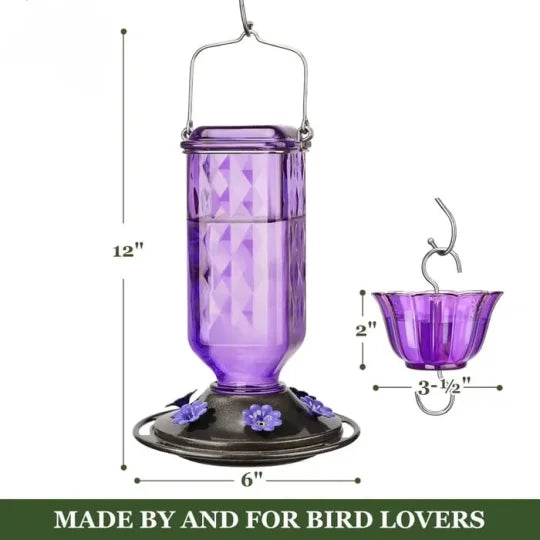 24 Ounce Glass Hummingbird Feeder with Six Flower Ports, Ant Moat and Hanging Design