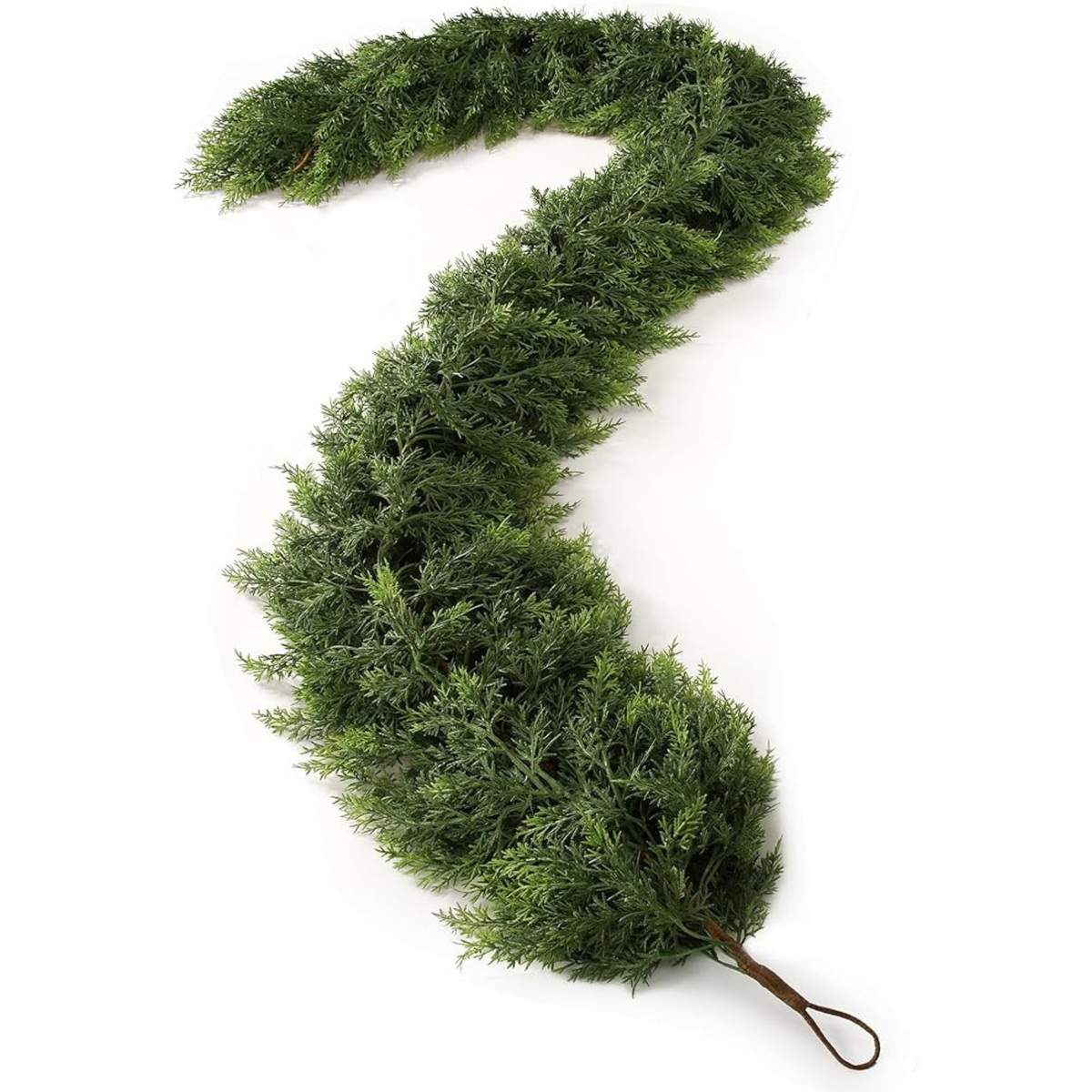 Two Cedar Style Garlands of Six Feet Each with Dense Artificial Leaves and Loops for Hanging at Both Ends