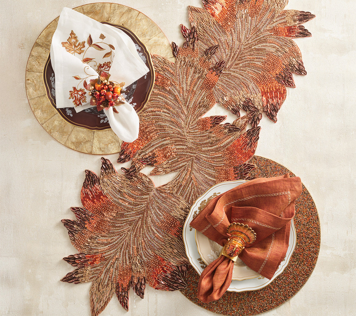 Cornucopia Napkin Ring with Raised Berries and Pumpkins, Set of 4