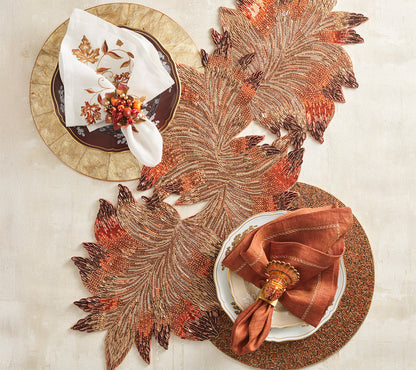 Cornucopia Napkin Ring with Raised Berries and Pumpkins, Set of 4