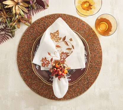 Cornucopia Napkin Ring with Raised Berries and Pumpkins, Set of 4