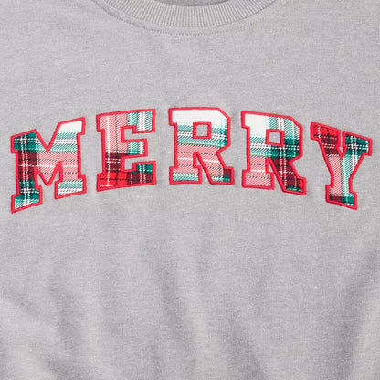 Festive Plaid Merry Crew Sweatshirt with Spandex Stretch and Roomy Fit