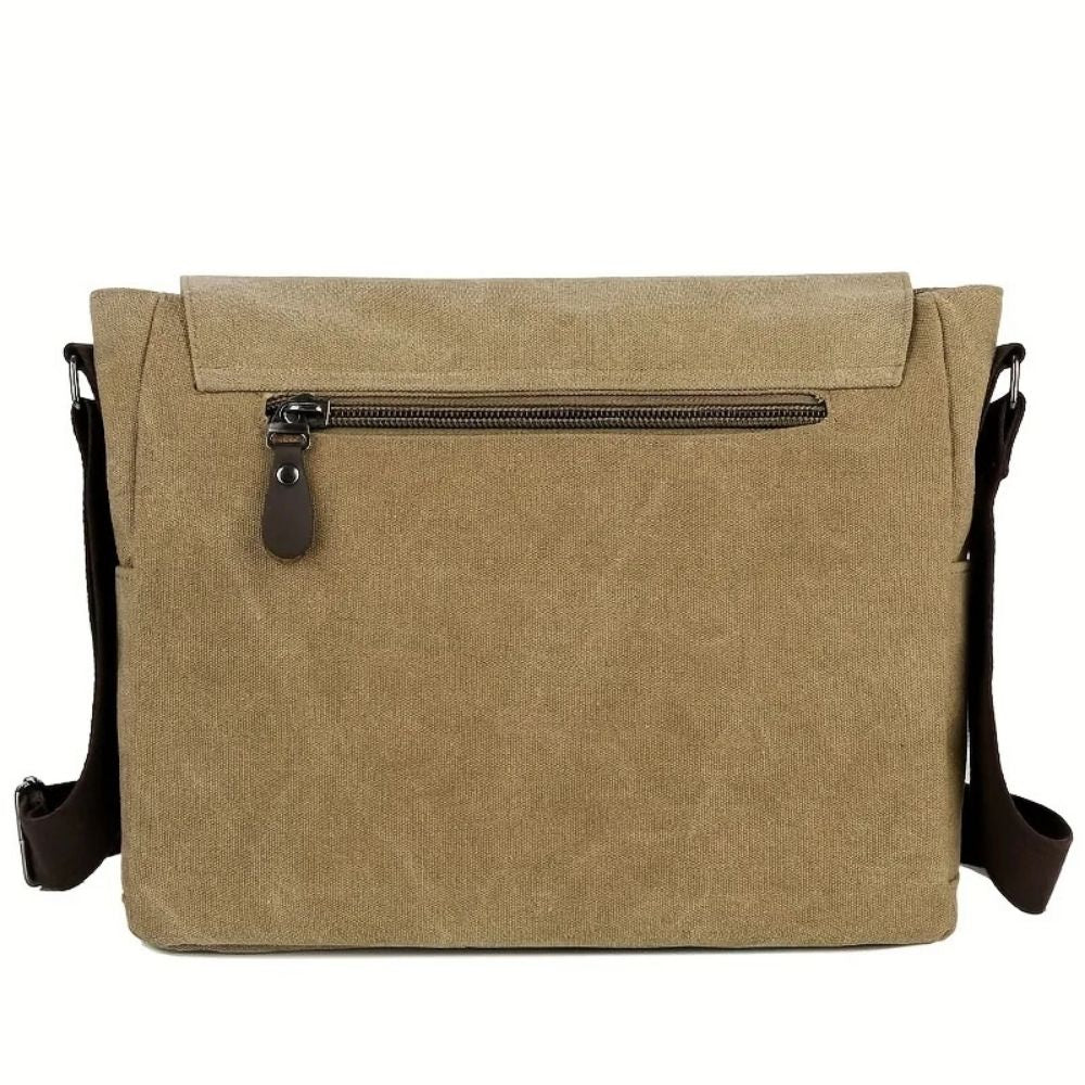 Mens Canvas Messenger Bag with Four Inner Pockets, Brass Buckles and Adjustable Strap in Five Colors