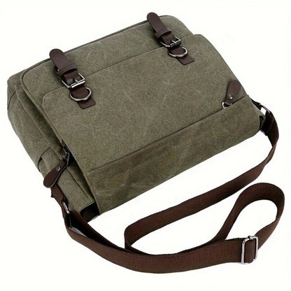 Mens Canvas Messenger Bag with Four Inner Pockets, Brass Buckles and Adjustable Strap in Five Colors