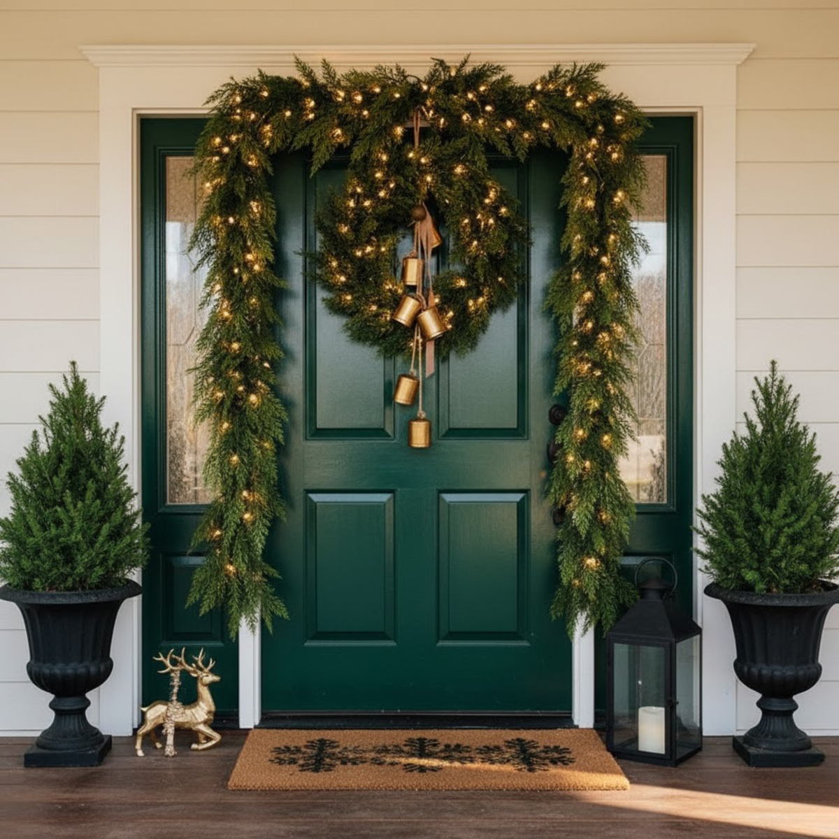 Two Cedar Style Garlands of Six Feet Each with Dense Artificial Leaves and Loops for Hanging at Both Ends
