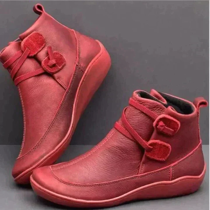 Faux Leather Ankle Boots with Orthopedic Footbed and Lace Closure, Water Resistant