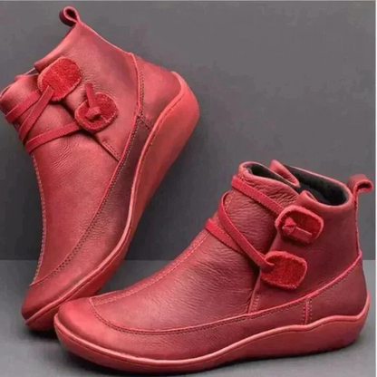 Faux Leather Ankle Boots with Orthopedic Footbed and Lace Closure, Water Resistant