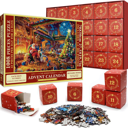 Christmas Jigsaw Advent Calendar with 1008 Pieces Across 24 Boxes and a Picture Poster