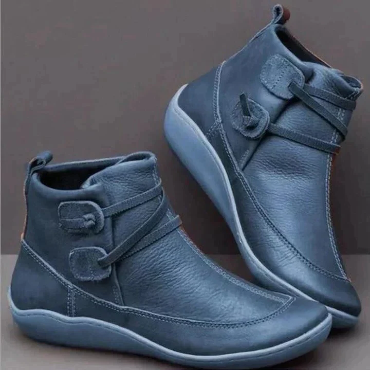 Faux Leather Ankle Boots with Orthopedic Footbed and Lace Closure, Water Resistant