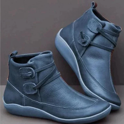 Faux Leather Ankle Boots with Orthopedic Footbed and Lace Closure, Water Resistant
