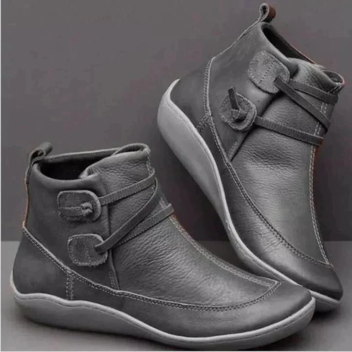 Faux Leather Ankle Boots with Orthopedic Footbed and Lace Closure, Water Resistant