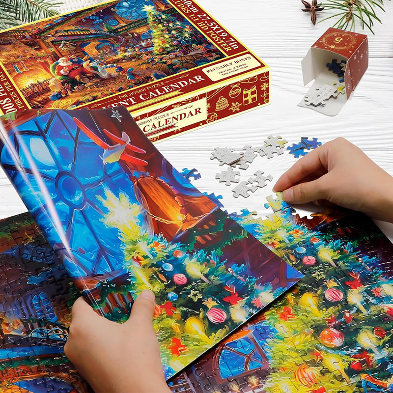 Christmas Jigsaw Advent Calendar with 1008 Pieces Across 24 Boxes and a Picture Poster