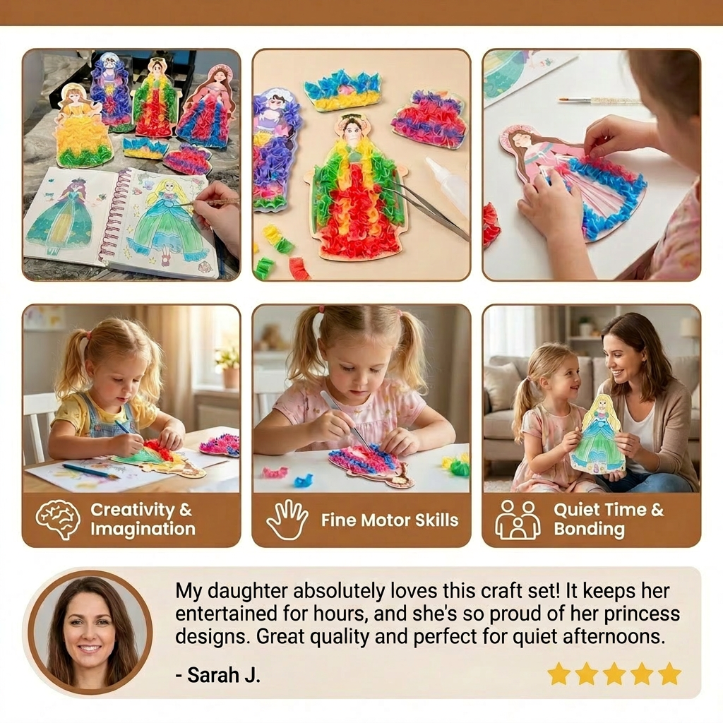 Princess Coloring and Craft Book with Spiral Binding Templates and Craft Materials for Rainy Days