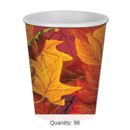9 oz Multicolor Autumn Leaf Cups, 96 Pack for Fall Gatherings