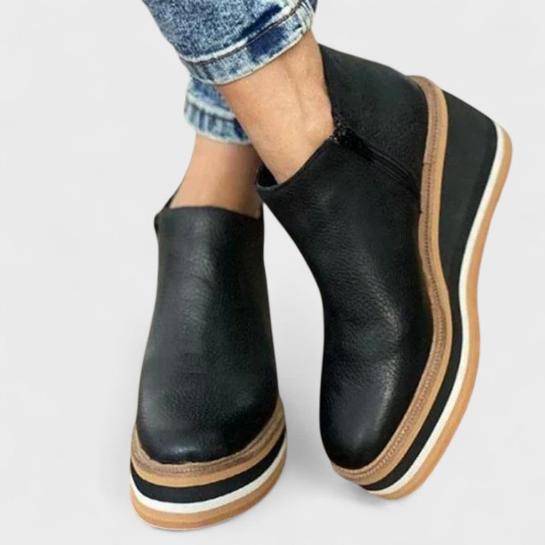 Ankle Boots with Side Zipper and Waterproof Outer Layer, Textured Tread