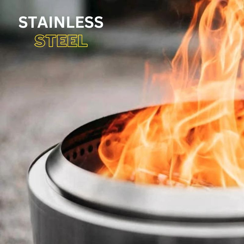 Stainless Steel Fire Pit with Circular Airflow and Removable Ash Pan, Portable Camping