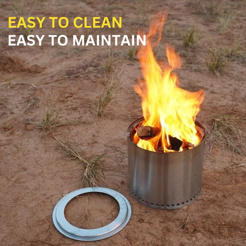 Stainless Steel Fire Pit with Circular Airflow and Removable Ash Pan, Portable Camping