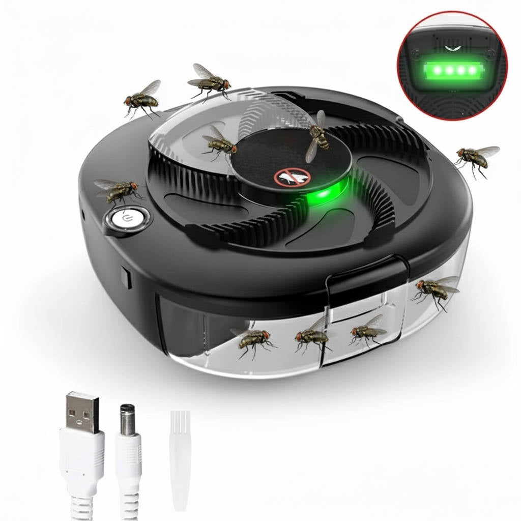 Fly Trap with Rotating Arm and USB Rechargeable Battery, 5 Bait Stations