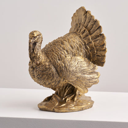 Polyresin Turkey Figurine with Bronzed Finish for Fall Table Decor, 10in