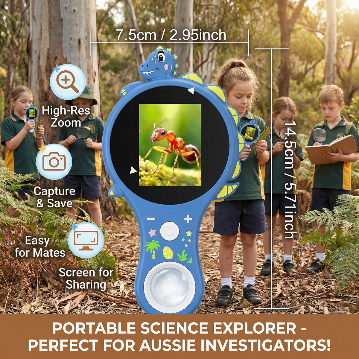 Kids Digital Video Microscope with an Integrated Screen, LED Lights and 500x Zoom in Four Animal Styles