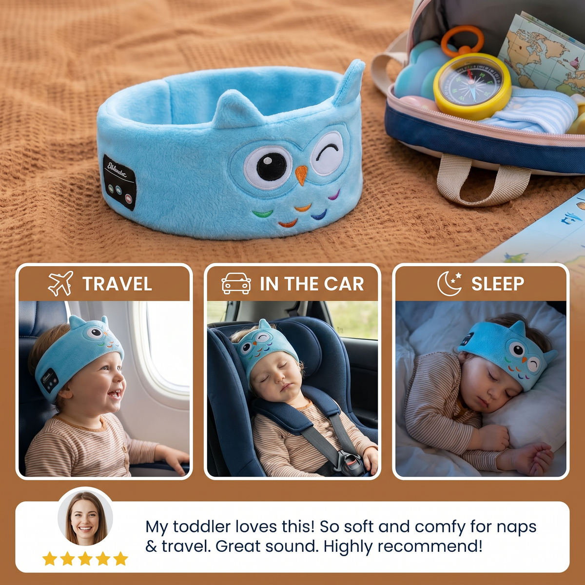 Soft Sleep Headband with Built in Wireless Speakers in Nine Animal Designs for Travel and Naps