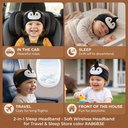 Soft Sleep Headband with Built in Wireless Speakers in Nine Animal Designs for Travel and Naps