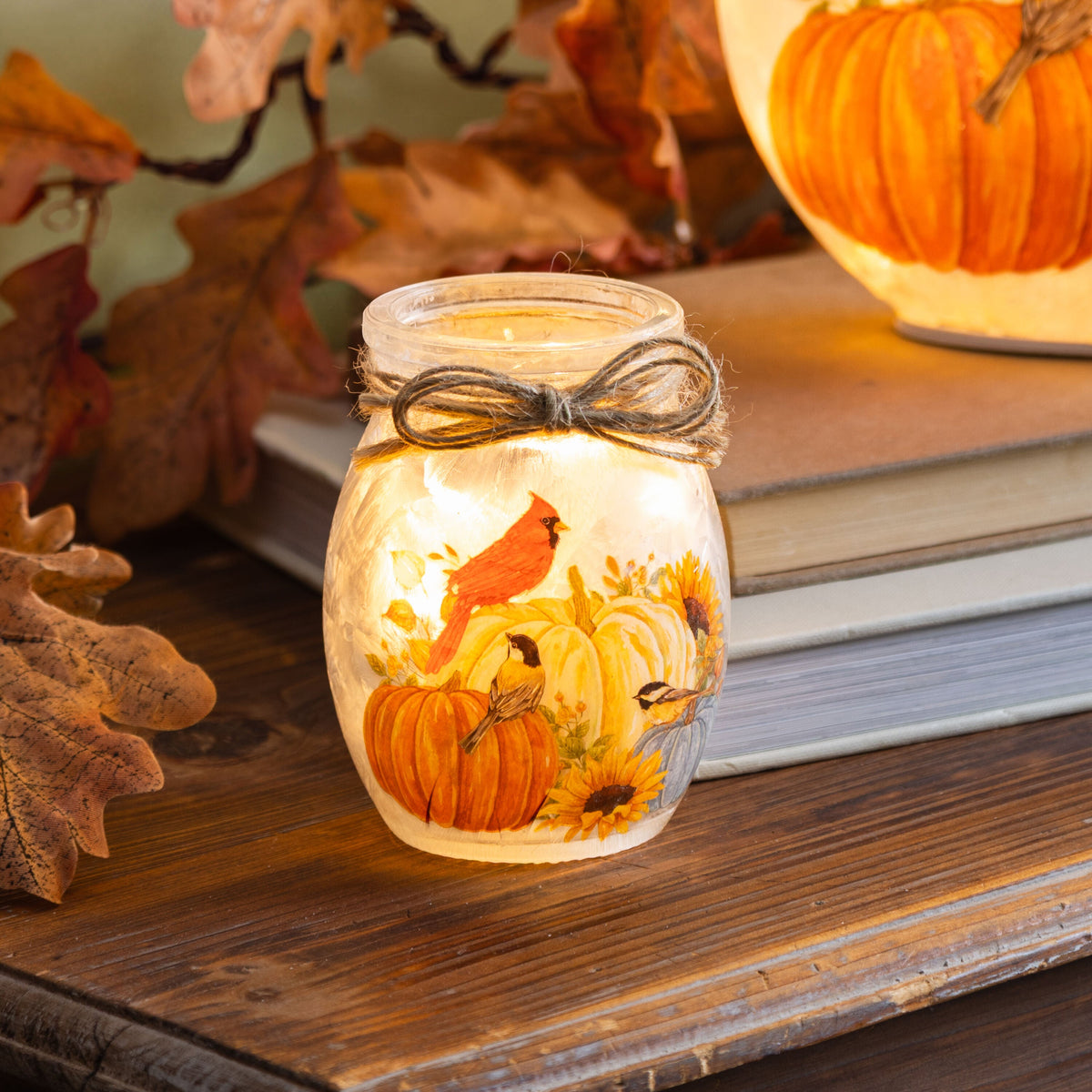 Multicolor LED Glass Jar with Seasonal Message and Battery Operation