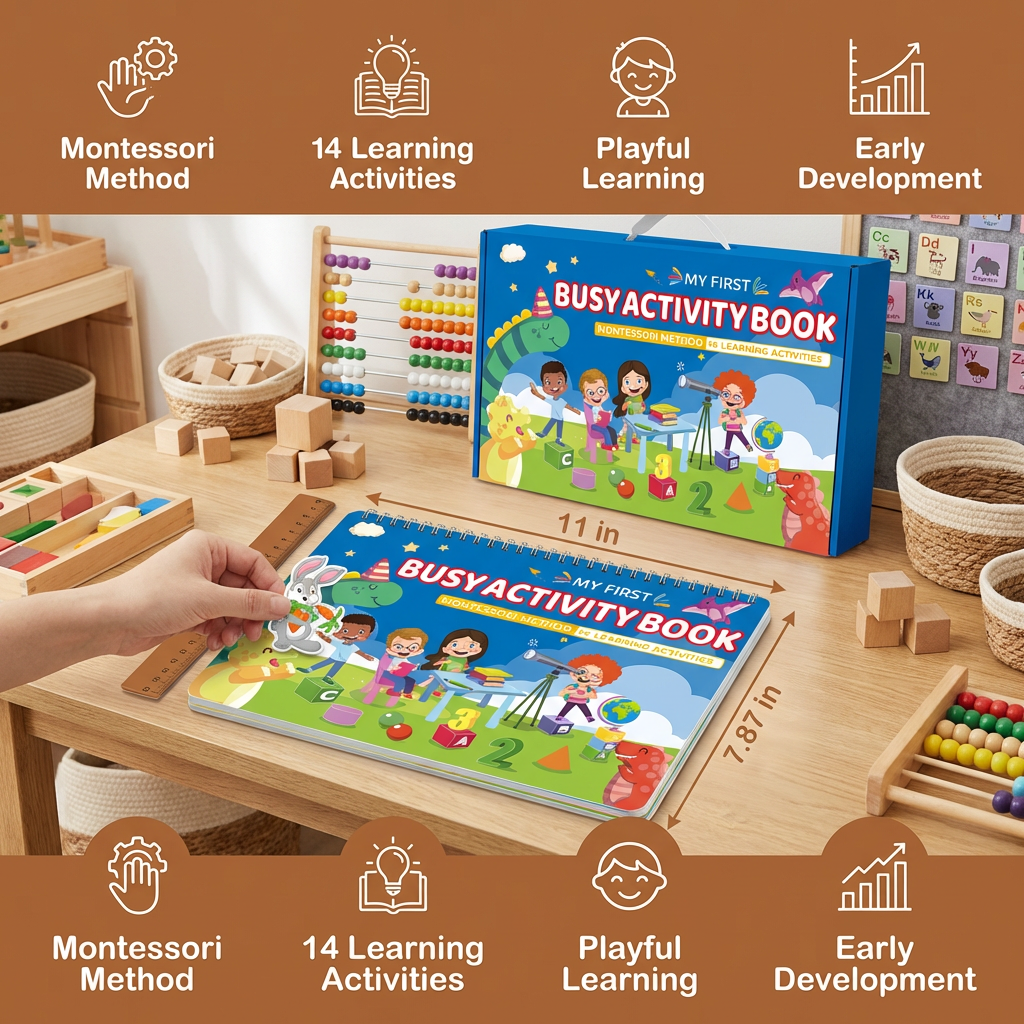 Interactive Busy Book for Kids with Colors, Numbers, Animals and Shapes Activity Pages