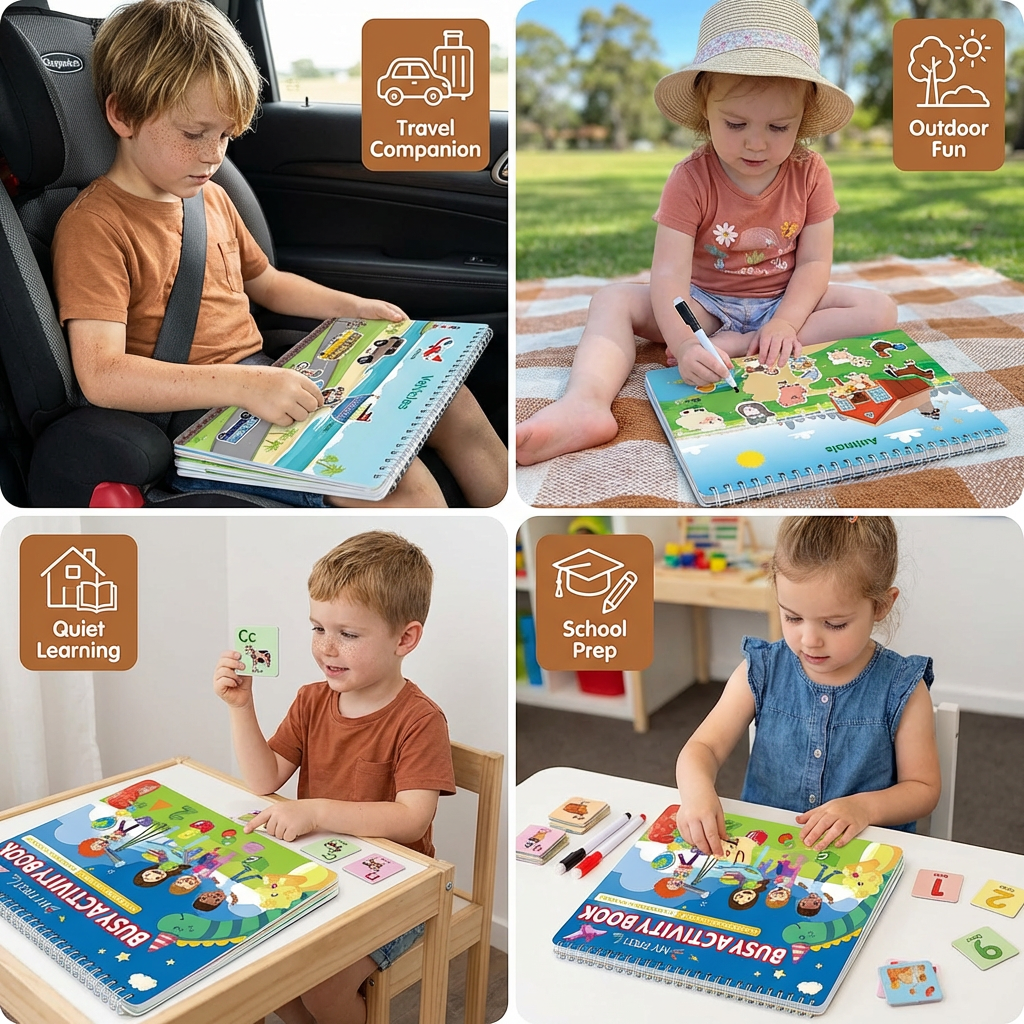 Interactive Busy Book for Kids with Colors, Numbers, Animals and Shapes Activity Pages