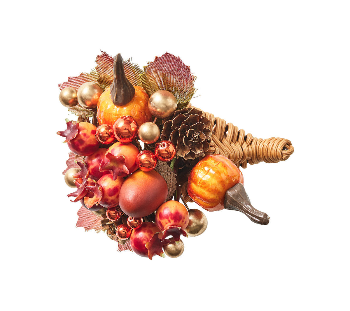 Cornucopia Napkin Ring with Raised Berries and Pumpkins, Set of 4