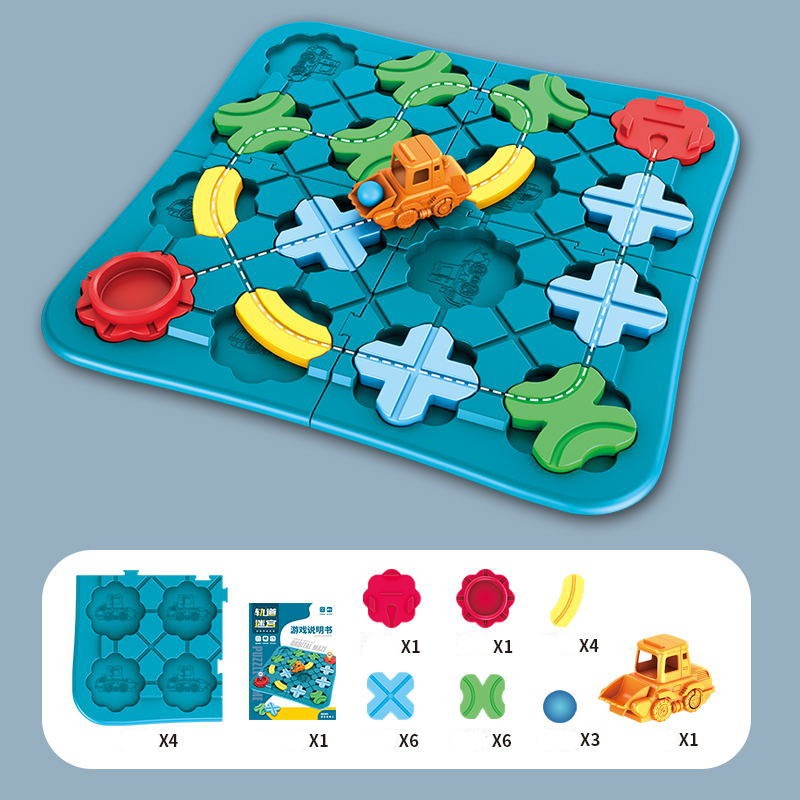 Colorful Street Layout Puzzle with a Movable Vehicle for Building Roads and Towns