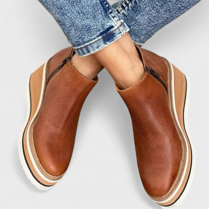 Ankle Boots with Side Zipper and Waterproof Outer Layer, Textured Tread