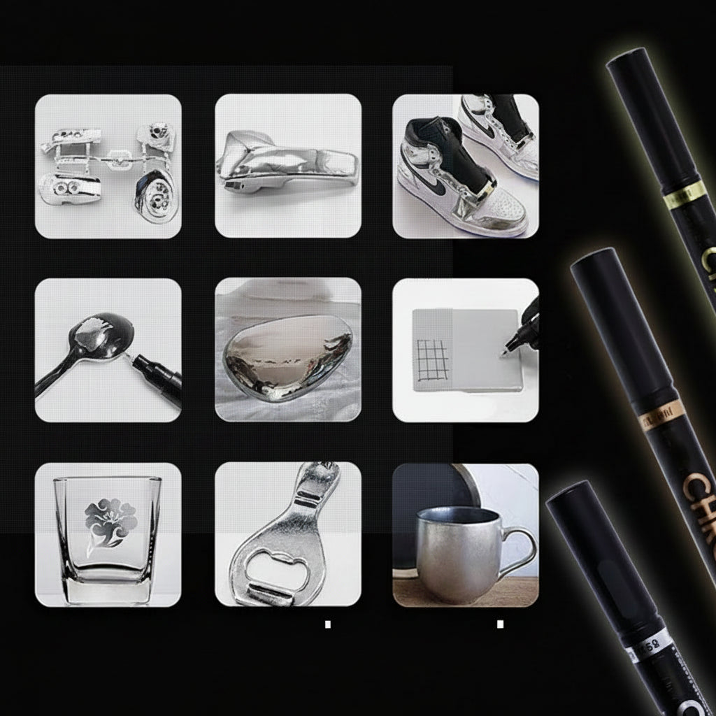 Metallic Paint Pen Set with Multiple Tip Sizes and Mirror Finish for Crafts