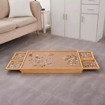 Foldable Wood Puzzle Table with Four Side Drawers That Holds Puzzles Up to 1500 Pieces