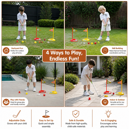 Kids Golf Set with Adjustable Clubs, Two Flags and Balls for Backyard and Indoor Play
