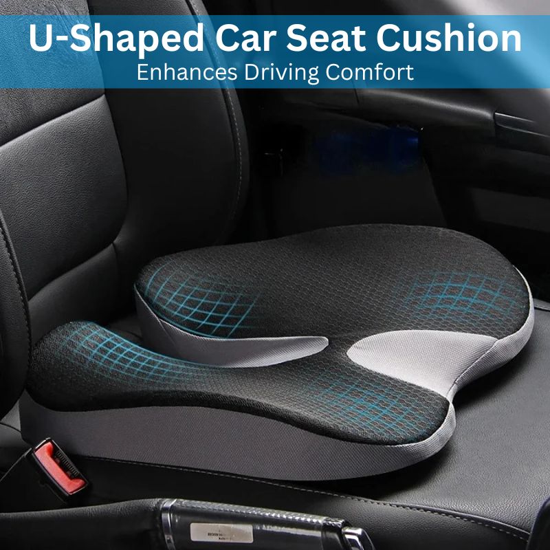 U Shaped Memory Foam Car Seat Cushion with Non Slip Base and Washable Cover