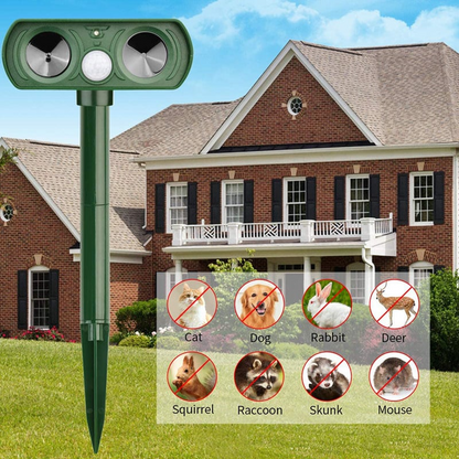 Solar Powered Animal Deterrent with Motion Sensor Infrared Pulse and Flashing LEDs for Patios and Yards