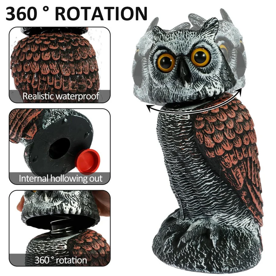 Owl Decoy with 360 Degree Rotating Head and Hand Painted Details, 2 Pack
