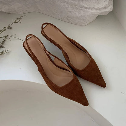 Womens Pointed Toe Slingback Kitten Heels with a Slip On Style and Rubber Sole in Four Colors