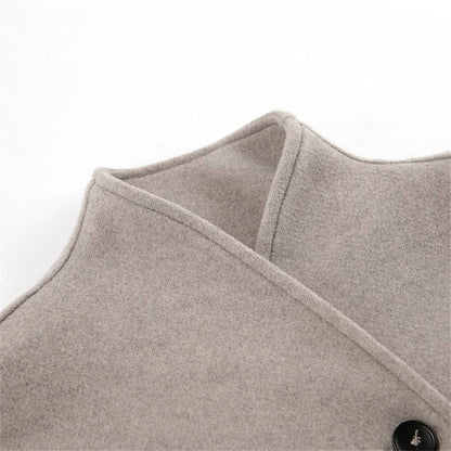 Womens Cropped Double Breasted Peacoat with a Stand Collar and Soft Interior Lining in Khaki or Gray