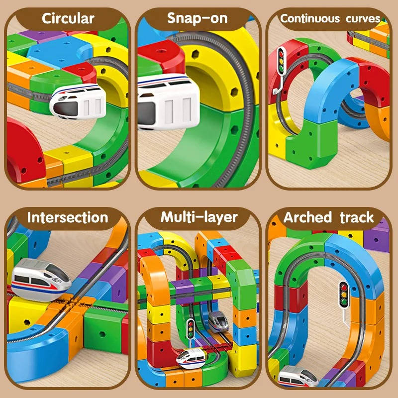 Magnetic Train Track Set with a Rechargeable Train, Bendy Track and Road Signs in 51 or 81 Pieces
