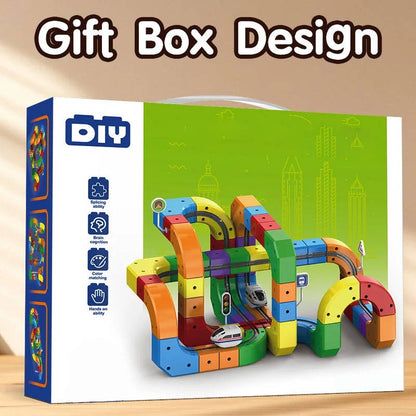 Magnetic Train Track Set with a Rechargeable Train, Bendy Track and Road Signs in 51 or 81 Pieces