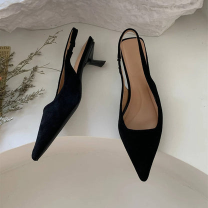Womens Pointed Toe Slingback Kitten Heels with a Slip On Style and Rubber Sole in Four Colors