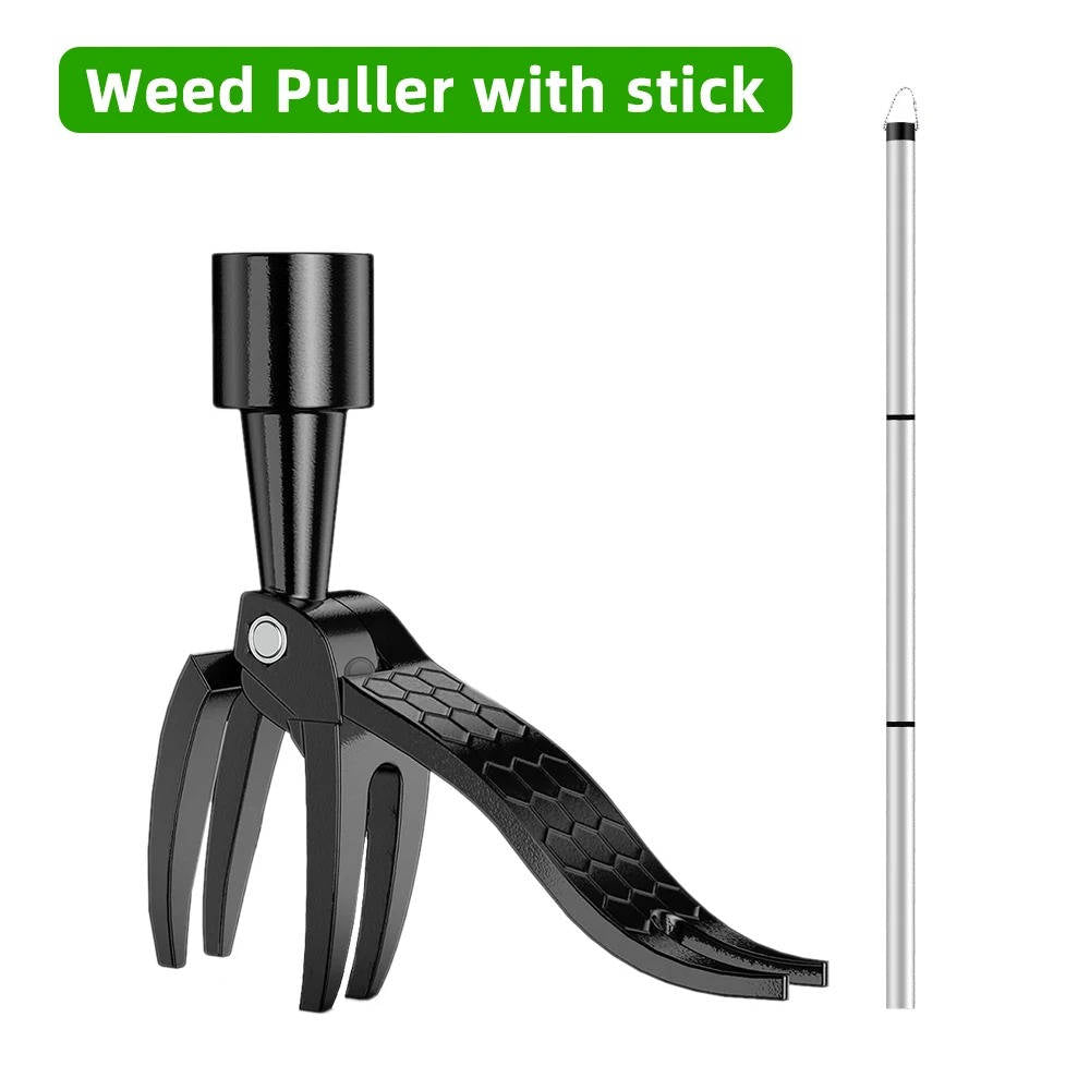 Stand Up Weed Puller with Four Stainless Steel Claws, Foot Pedal and Long Bamboo Handle
