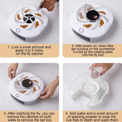 Fly Trap with Rotating Arm and USB Rechargeable Battery, 5 Bait Stations