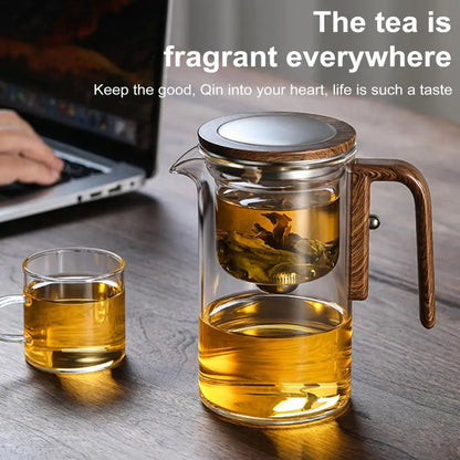 Glass Teapot with Water Separation System and Wooden Handle, Borosilicate