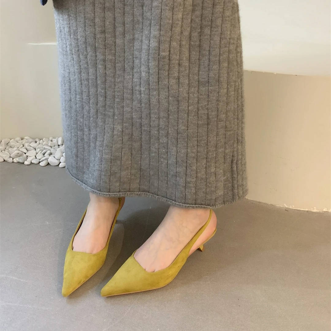 Womens Pointed Toe Slingback Kitten Heels with a Slip On Style and Rubber Sole in Four Colors